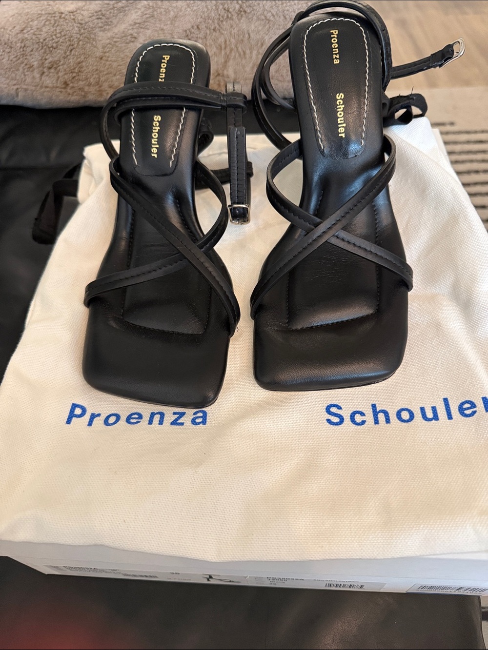 Proenza Schouler Black Strappy Square-Toe Heeled Sandals